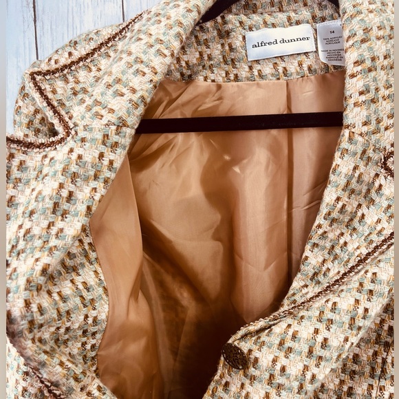 Vintage Alfred Dunner Blazer Tweed Women's 14 Tan Brown With Front Pockets - Picture 9 of 12
